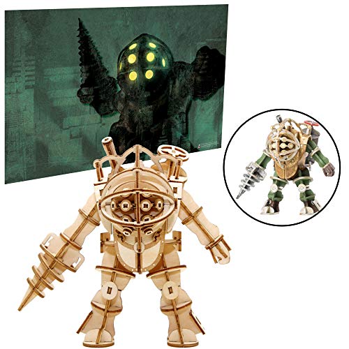 Bioshock Big Daddy Poster & Wood Model Figure Kit - Build & Paint Your Own Game Toy Model - Puzzle Interlocking Pieces - Teens & Adults, 17+ - 5'