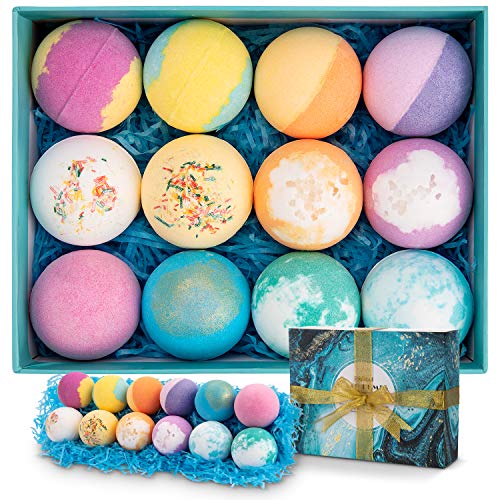 Bath Bombs 12 PCS Gift Set, Ribivaul Handmade Natural & Organic Bath Bomb with Rich Bubbles and Colors, Idea Birthday Father’s Day Gift for Men/Women/Kids/Friends