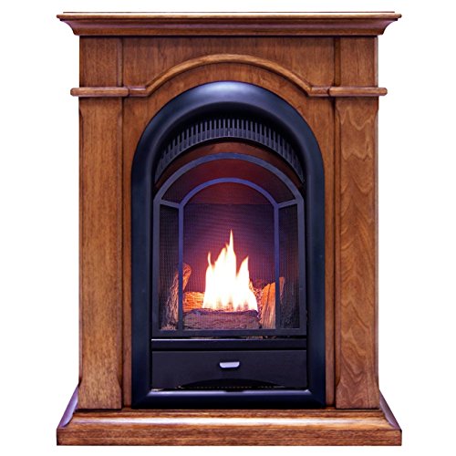 ProCom Ventless Fireplace System 10K BTU Duel Fuel Thermostat Insert Mantel, FS100T-AS, Large, Apple Spice (Arched)