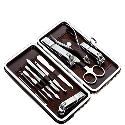 Tseoa Manicure, Pedicure Kit, Nail Clippers, Professional Grooming Kit, Nail Tools with Luxurious Travel Case, 12 pieces