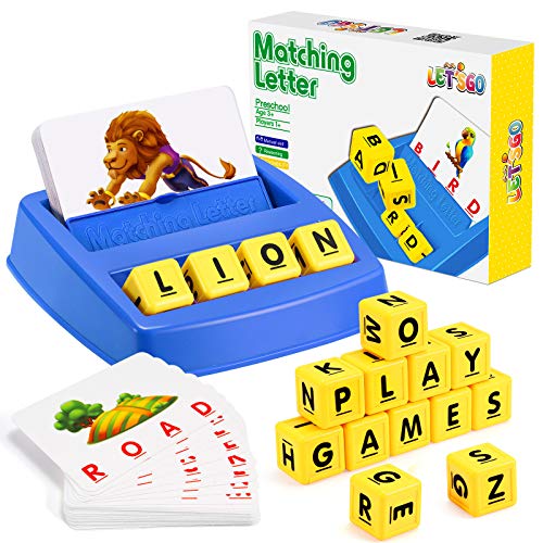 LET'S GO! Learning Games for Kids Ages 4-8, Matching Letter Game for Kids Toys Ages 4-8 Educational Toys for 3-8 Year Olds Boys Girls Stocking Stuffer Xmas Gifts for 4-8 Year Old Boys Girls Blue