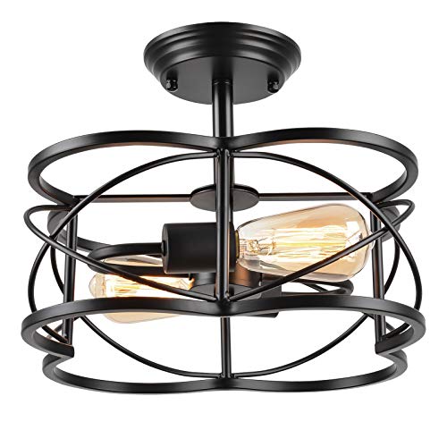 Eyassi Semi Flush Mount Ceiling Lights, Black 2-Light Farmhouse Close to Ceiling Lighting Fixtures Industrial Ceiling Lamp for Kitchen Island Living Room Bedroom Hallway Laundry Entryway