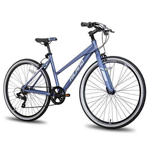 Hiland Hybrid Bike Urban City Commuter Bicycle for Women Comfortable Bicycle 700C Wheels with 7 Speeds Blue Grey