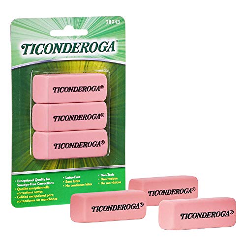 TICONDEROGA Pink Carnation Erasers, Wedge, Medium, Pink, 2-5/16 x 13/16 x 7/17 Inches, 3-Pack (38943)