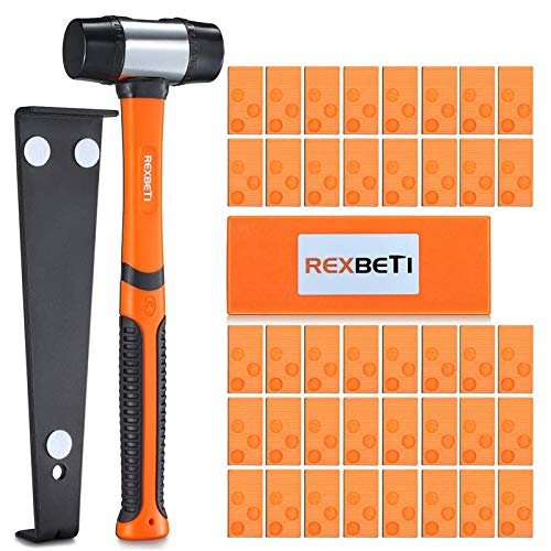 REXBETI Laminate Wood Flooring Installation Kit with Solid Tapping Block, Long and Wider Pull Bar, Reinforced Double-Faced Mallet and 40 Spacers