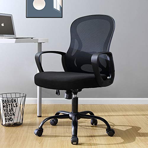 BERLMAN Ergonomic Mid Back Mesh Office Chair Adjustable Height Desk Chair Swivel Chair Computer Chair with Armrest Lumbar Support (Black)