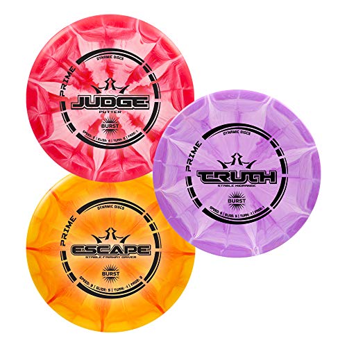 Dynamic Discs 3 Disc Prime Burst Starter Set | Set Includes a Prime Judge, Prime Truth, and Prime Escape | Maximum Distance Frisbee Golf Driver | Frisbee Golf Stamp and Color Will Vary
