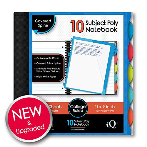 IQ iScholar Poly Cover 10 Subject Notebook, College Ruled, 11 x 8.5', 250 Sheets, Color Will Vary (58900)