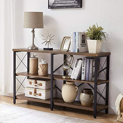 OIAHOMY Industrial Sofa Table,Console Table,3-Tier Industrial Rustic Hallway/Entryway Table,Easy Assembly,for Entryway, Living Room (French Oak Brown)