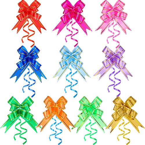 WILLBOND 240 Pieces Pull Bows Decorative Assorted Colors Gift Wrap Ribbon Pull Bows for Christmas Wedding Party Birthday Car Holiday Presents Bags Baskets Bottles Decorations, Random Color