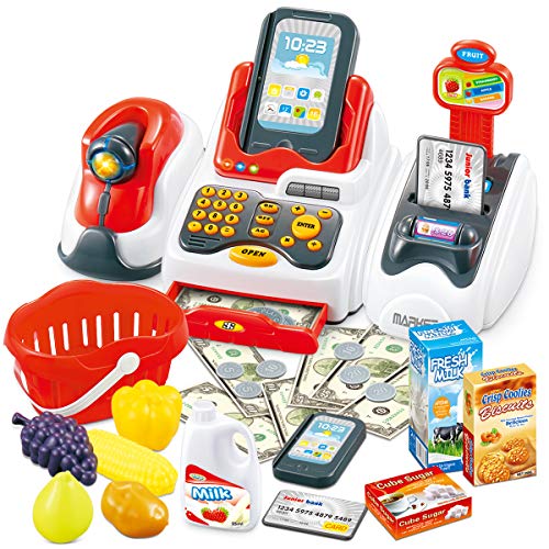 Cheffun Play Cash Register Toys for Kids - Toy Grocery Store Pretend Play Set with Scanner Credit Reader Preschool Learning for Girls Boys Age 3 4 5 6 Checkout Game