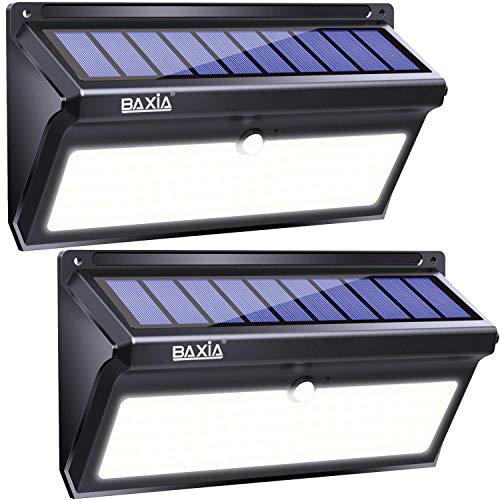 BAXIA TECHNOLOGY Solar Lights Outdoor, 100 LED Solar Motion Sensor Lights with Wide Angle, Upgraded Waterproof Super Bright Security Solar Wall Lights for Garden, Fence, Front Door, Yard, [2 Pack]