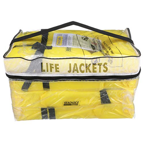 Seachoice 86010 Life Vest, Type II Personal Flotation Device – Yellow – Adult – 4-Pack with Bag