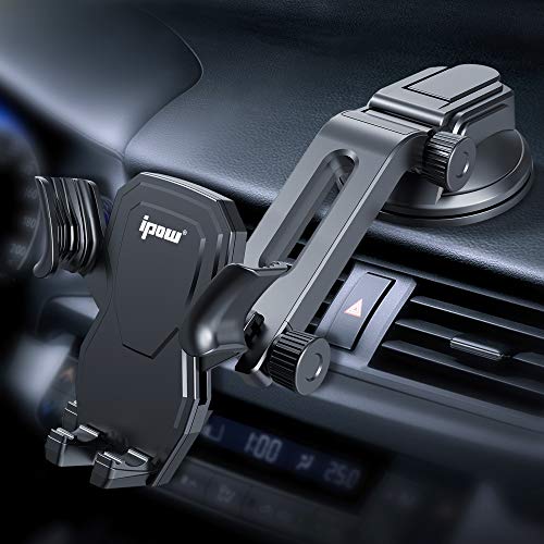 IPOW Car Phone Mount Holder Hands Free Car Phone Holder Dashboard Gravity Cell Phone Holder Mount with Auto Retractable Clamp Maximum Angle Adjustment for iPhone XR/XS Max/X/8/7 Galaxy S10/S9/Note 9