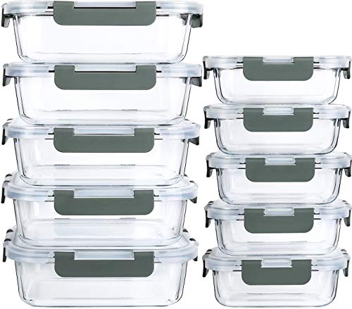 [10-Pack]Glass Meal Prep Containers with Lids-MCIRCO Glass Food Storage Containers with Lifetime Lasting Snap Locking Lids, Airtight Lunch Containers, Microwave, Oven, Freezer and Dishwasher