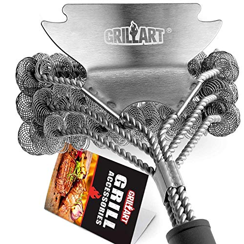 GRILLART Grill Brush Bristle Free - Safe BBQ Cleaning Grill Brush and Scraper - 18' Best Stainless Steel Grilling Accessories Cleaner for Weber Gas/Charcoal Porcelain/Ceramic/Iron/steel grill Grates
