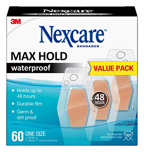 Nexcare Max Hold Waterproof Bandages, Clear, Family Pack, 60 ct One Size