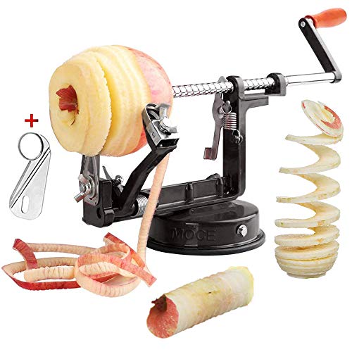 Apple Peeler, 3 In 1 Stainless Steel Apple Peelers Corer Slicer with Suction Base Spiral Multicolor Peelers Slicer (Black)