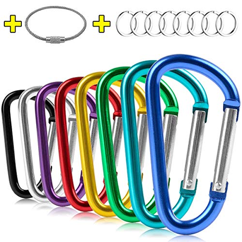 ZEINZE Carabiner Clip 3' Aluminum D-Ring Spring Loaded Gate Small Keychain Carabiners Clip Set for Outdoor Camping Mini Lock Hooks Spring Snap Link Key Chain Durable Improved Design 8 Pack (Assorted)