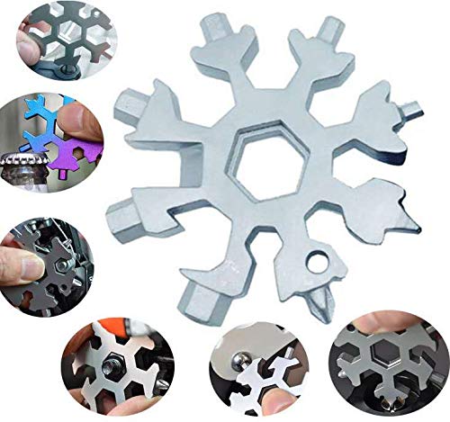 LFX Snowflake Shape 18 in 1 Multi-Function Tool, Screwdriver-Bottle Opener, Outdoor Wrench Multi-Function Tool, Non-Contact Door Opener Hand Tool Snowflake Wrench Gadget, Exquisite