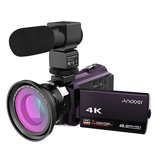 Andoer 4K 1080P 48MP WiFi Digital Video Camera Camcorder Recorder with 0.39X Wide Angle Macro Lens 3inch Capacitive Touchscreen IR Infrared Night Sight 16X Zoom Cold Shoe Support External Microphone