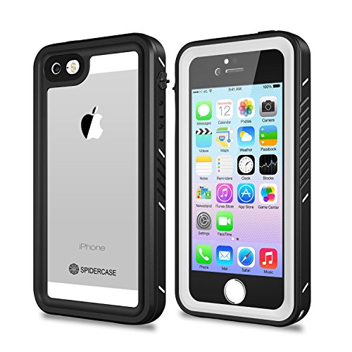 SPIDERCASE iPhone 5/5S/SE Waterproof Case, Full Body Protective Cover Rugged Dustproof Snowproof Waterproof Case with Touch ID for iPhone 5S 5 SE, NOT for SE 2020 4.7 INCH (White&Clear)