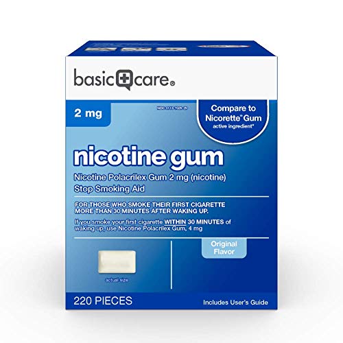 Amazon Basic Care Nicotine Polacrilex Uncoated Gum 2 mg (nicotine), Original Flavor, Stop Smoking Aid; quit smoking with nicotine gum, 220 Count