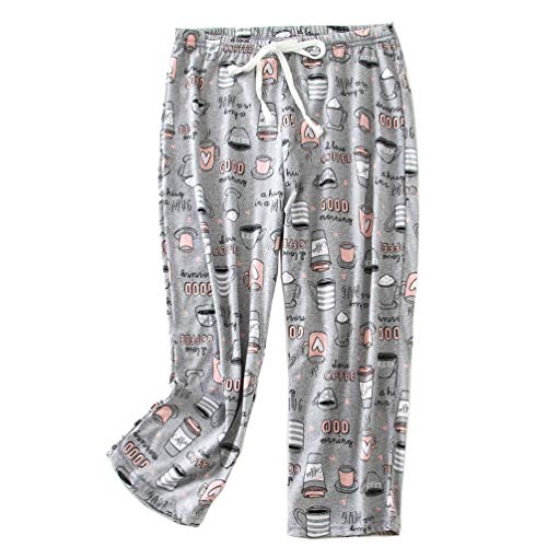 ENJOYNIGHT Women's Capri Pajama Pants Lounge Causal Bottoms Print Sleep Pants (XX-Large, Coffee Cup)