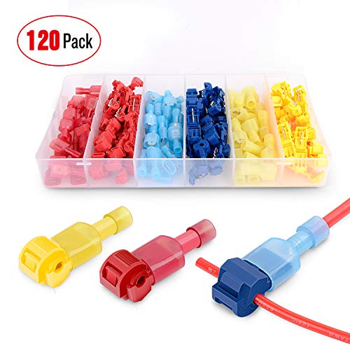 Nilight - 50004R 120 Pcs/60 Pairs Quick Splice Wire Terminals T-Tap Self-stripping with Nylon Fully Insulated Male Quick Disconnects Kit, 2 Years Warranty