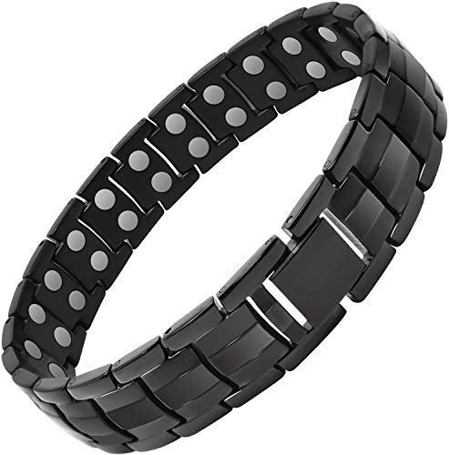 Feraco Titanium Magnetic Bracelet for Men Arthritis Pain Relief Carpal Tunnel Health Double Row Strong Magnets Ultra Strength Magnetic Therapy Bracelet, Lightweight Durable Pure Titanium Bracelet