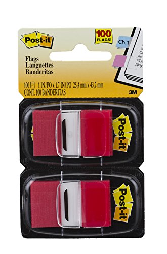 Post-it Standard Page Flags in Dispenser  1in Wide, Red 100 Flags, 680-RD2