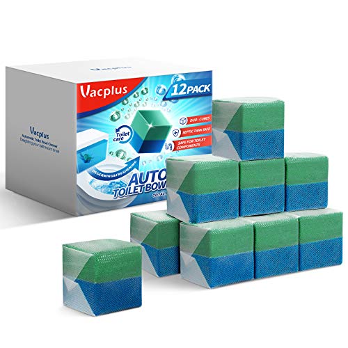 Vacplus Automatic Toilet Bowl Cleaner Tablets (12 Pack), Bathroom Toilet Tank Cleaner, Duo-Cubes Blue Toilet Bowl Tablets Bubbles, Long-lasting Cleaning Supplies, Effective in Degerming & Deodorizing