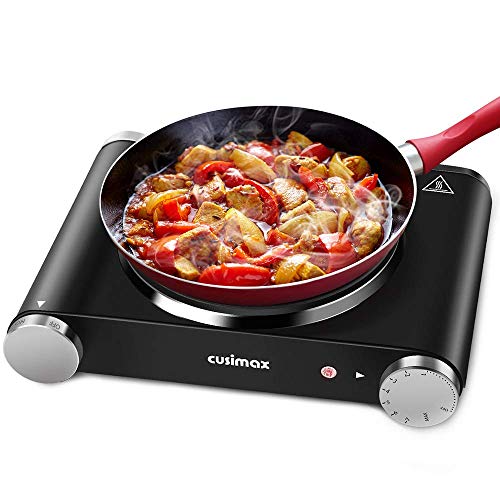 Cusimax Hot Plate, Portable Electric Stove Countertop 1500W Single Burner with Adjustable Temperature Control & Non-Slip Rubber Feet, 7.4 Inch Cooktop for Dorm Office Home Camp, Compatible for All Cookwares