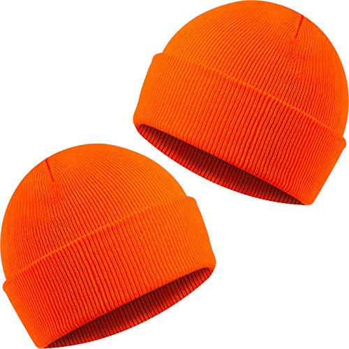 Geyoga 2 Pieces Orange Beanie Skull Cap Acrylic Cuff Knit Hat for Men Outdoor Hunting