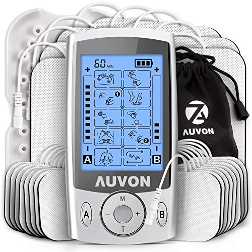 AUVON Dual Channel TENS Unit Muscle Stimulator (Family Pack), 20 Modes Rechargeable TENS Machine with Huge Pack of 24 Pcs Reusable TENS Unit Electrode Pads (2'x2' 16pcs, 2'x4' 8pcs)