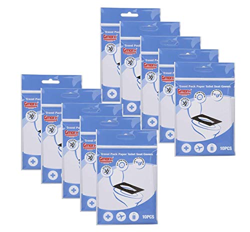 Gmark Portable Paper Toilet Seat Covers Travel Pack (100 Count) 10 Packs - Virgin Paper Disposable, Flushable, Biodegrable Perfect for Use During Travel, Potty Training GM2002A