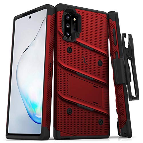 ZIZO Bolt Series for Samsung Galaxy Note 10 Plus Case | Heavy-Duty Military-Grade Drop Protection w/Kickstand Included Belt Clip Holster Lanyard (Red/Black)