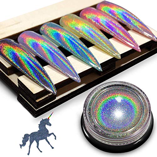 Chrome Nail Powder by iMethod - Holographic Nail powder, Chrome Powder for Nails, Holo Nail Powder, Rainbow Unicorn Mirror Effect, Multi Chrome Manicure Pigment, 0.04oz/1g