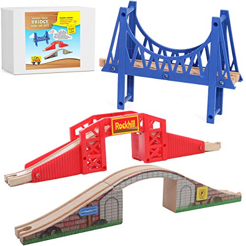 On Track USA Bridge Accessory Train Set: Suspension, Overpass and Arch Bridge Set Compatible with Thomas, Brio, Chuggington, Imaginarium, Melissa and Doug