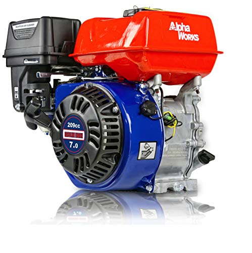 AlphaWorks Gas Engine 7HP 209cc Motor Horizontal 4 Stroke OHV Recoil Start 3600RPM 8.85Ft-Lbs/12Nm Torque 3/4'x2.43” Shaft 3/16' Keyway 5/16”-24 UNF End Tapped Go Kart Log Splitter EPA/CARB Certified