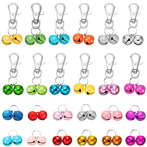 48 Pack Pet Cat Collar Bells Multicolor Metal Bell Loud Dog Collar Bell Accessory Double Bells Pendant with Lobster Clasps for Pets Collar