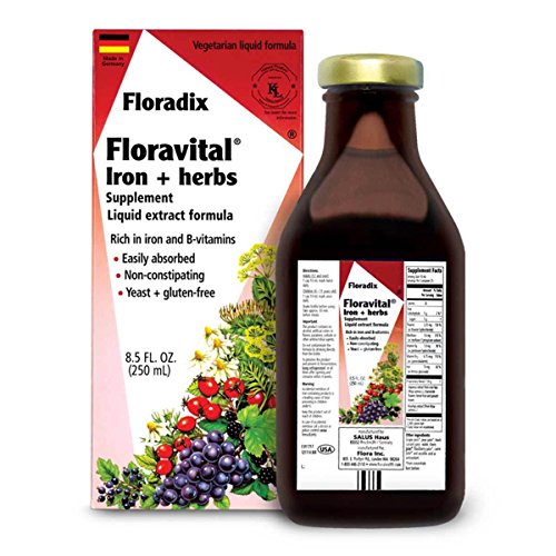 Floravital Liquid Iron Supplement + Herbs 8.5 Ounce - Vegan, Non GMO & Gluten Free - Non Constipating, Yeast Free for Men & Women