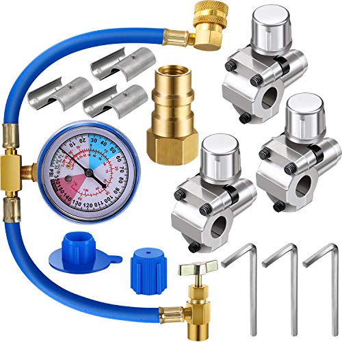 3 Pack BPV31 Bullet Piercing Tap Valve Kits U-Charging Hose Refrigerant Can Tap with Gauge R134a Can Connect to R12/R22 Port AC 1/2 and Universal Retrofit Valve with Dust Cap