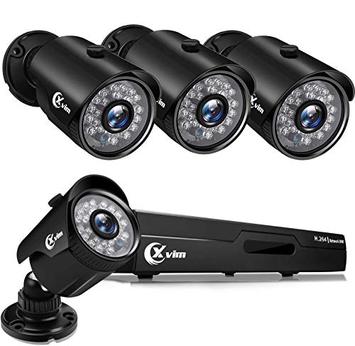 XVIM 1080P Wired Home Security Camera System 4CH CCTV DVR Recorder 4pcs Full HD 1080P Indoor Outdoor Waterproof Surveillance Cameras Night Vision, Motion Alert, Easy Remote Access (No Hard Drive)