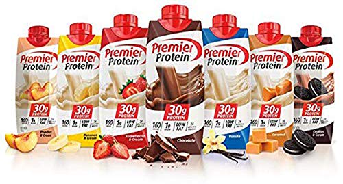 Premier Protein High Protein Shakes Variety Pack (Chocolate, Vanilla, Strawberry & Cream, Bananas & Cream, Caramel, Peaches & Cream, Cookies & Cream - 11 fl. oz, 7 pack)