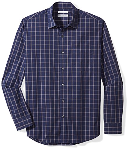 Amazon Essentials Men's Regular-Fit Long-Sleeve Casual Poplin Shirt, navy windowpane, X-Large