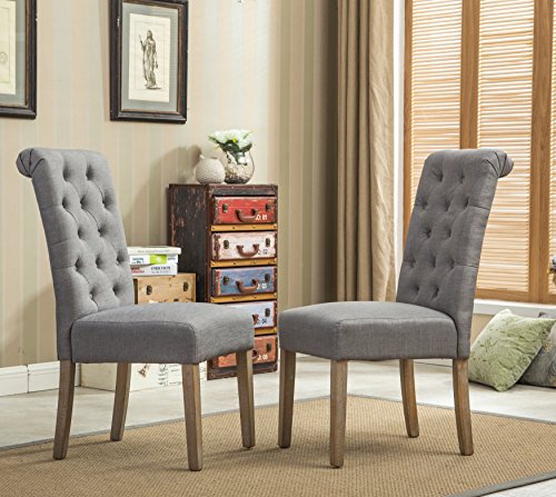 Roundhill Furniture Habit Grey Solid Wood Tufted Parsons Dining Chair (Set of 2), Gray