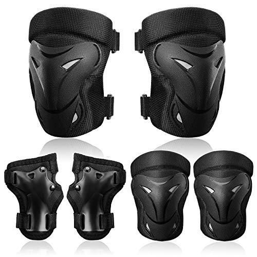 BOSONER Adult/Child Knee Pad Elbow Pads Guards Protective Gear Set for Roller Skates Cycling BMX Bike Skateboard Inline Skatings Scooter Riding Sports (Black, Large (Over 15 Years))