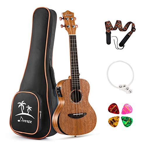 Donner Solid Electro-acoustic Ukulele Electric Tenor Ukulele EQ 26 inch Mahogany Body DUT-4E