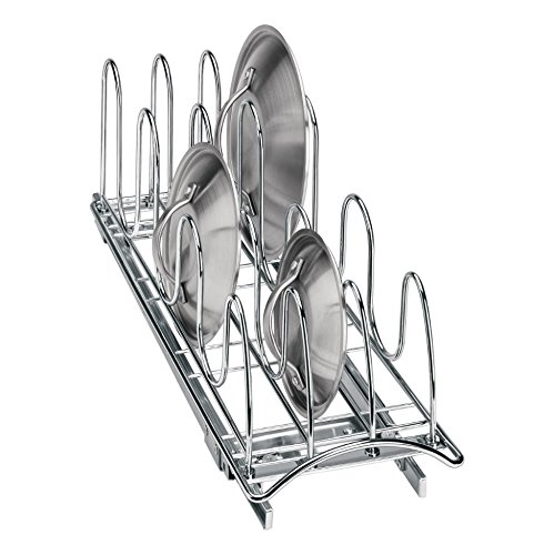 Lynk Professional Slide Out Pan Lid Holder and Pull Out Kitchen Cabinet Organizer Rack, 7.25w x 21d x 9h -inch, Chrome